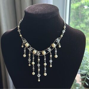 2000 Avon Victorian Revival Pearl & Crystal Fringe Statement 16" Necklace NIB